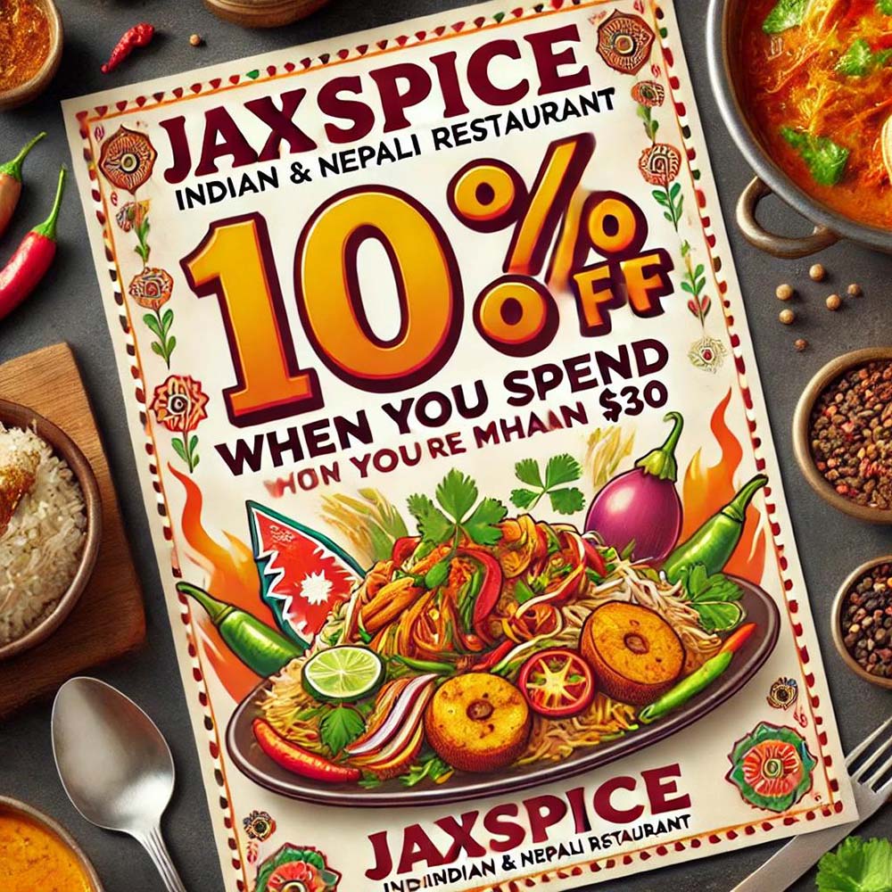 JaxSpice - 10%
WHEN YOU SPEND
HON YOU RE MHAAN $30